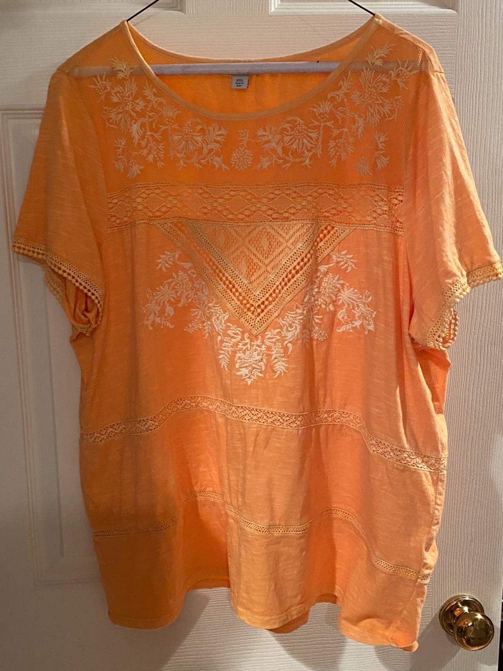 Sundance Orange Short Sleeve Tee with White Embroidered Detail